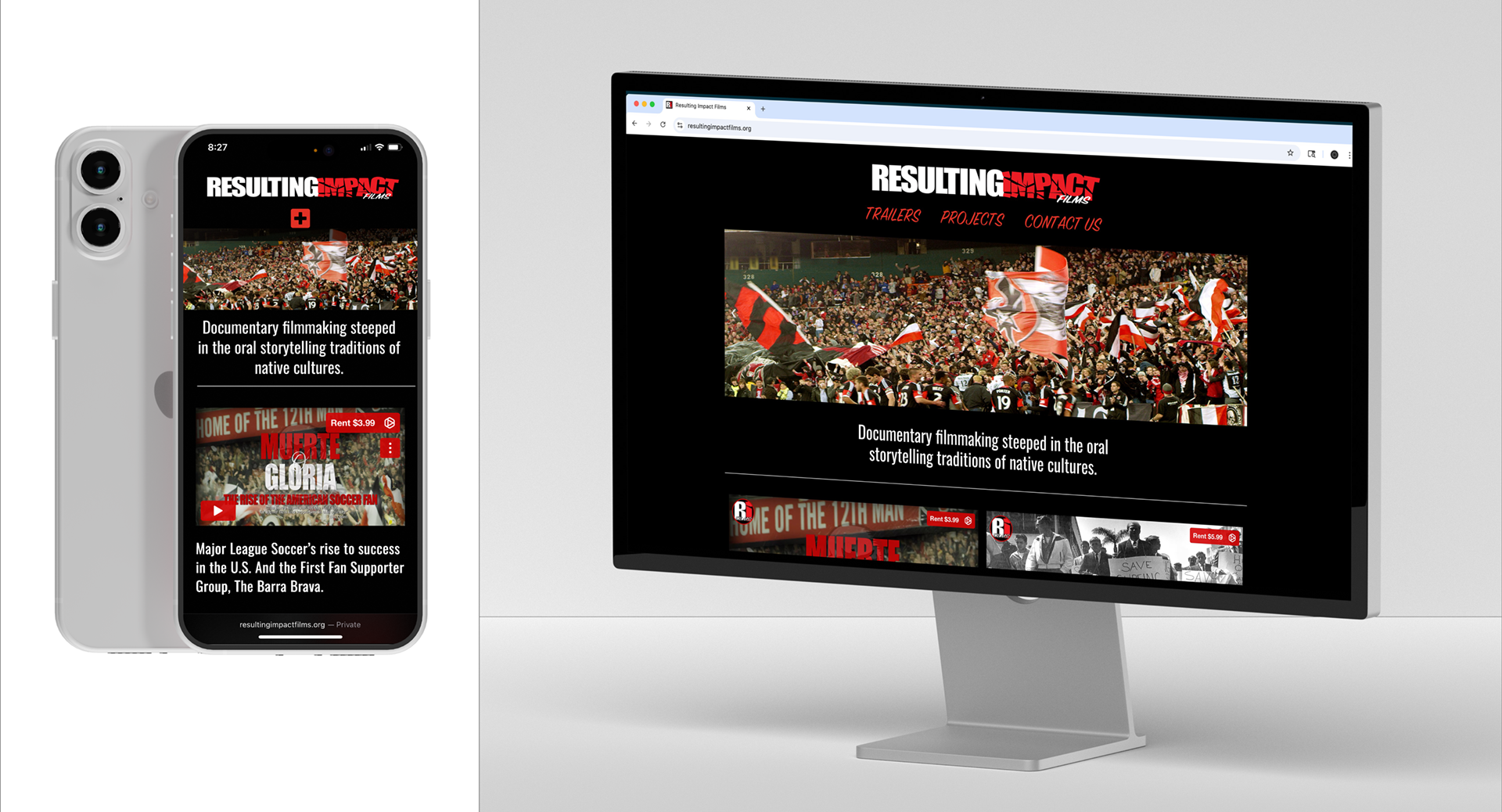 Resulting Impact Films | mobile and desktop views