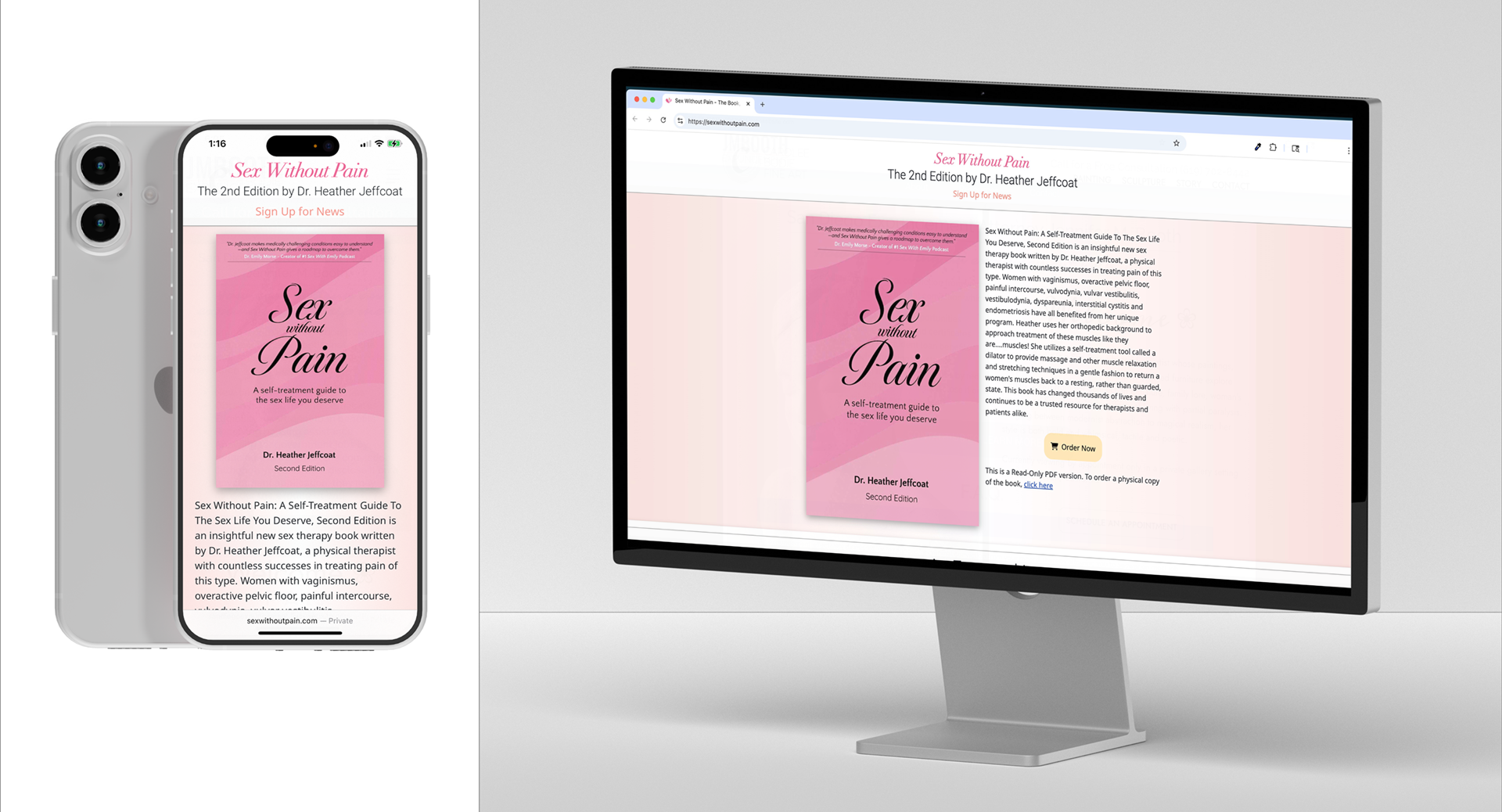 Sex Without Pain | mobile and desktop views