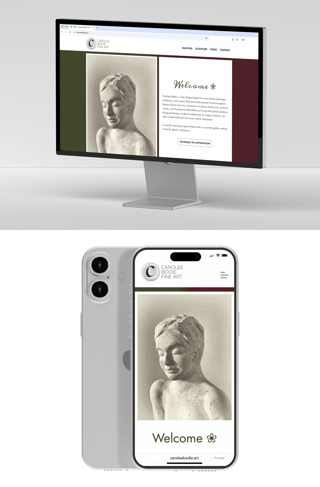 Carolee Bodie Fine Art mobile and desktop site views