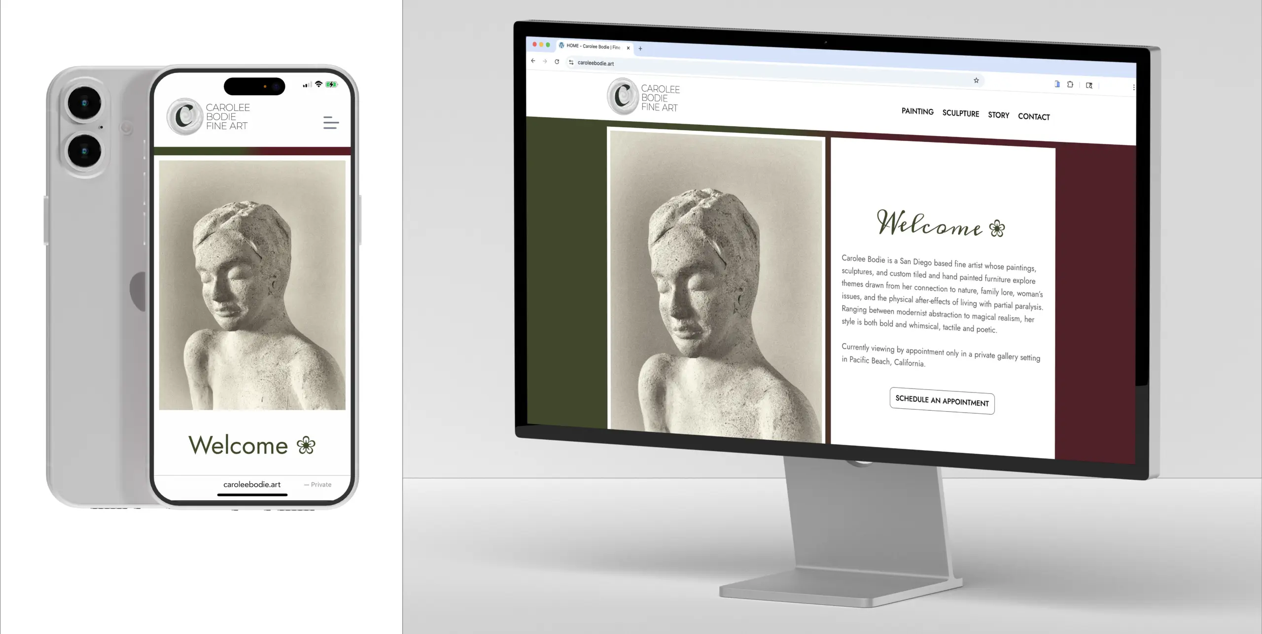 Carolee Bodie Fine Art mobile and desktop site views