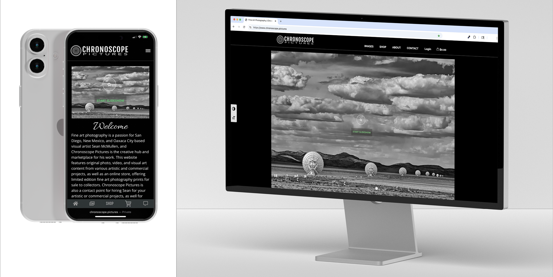 Chronoscope Pictures mobile and desktop site views