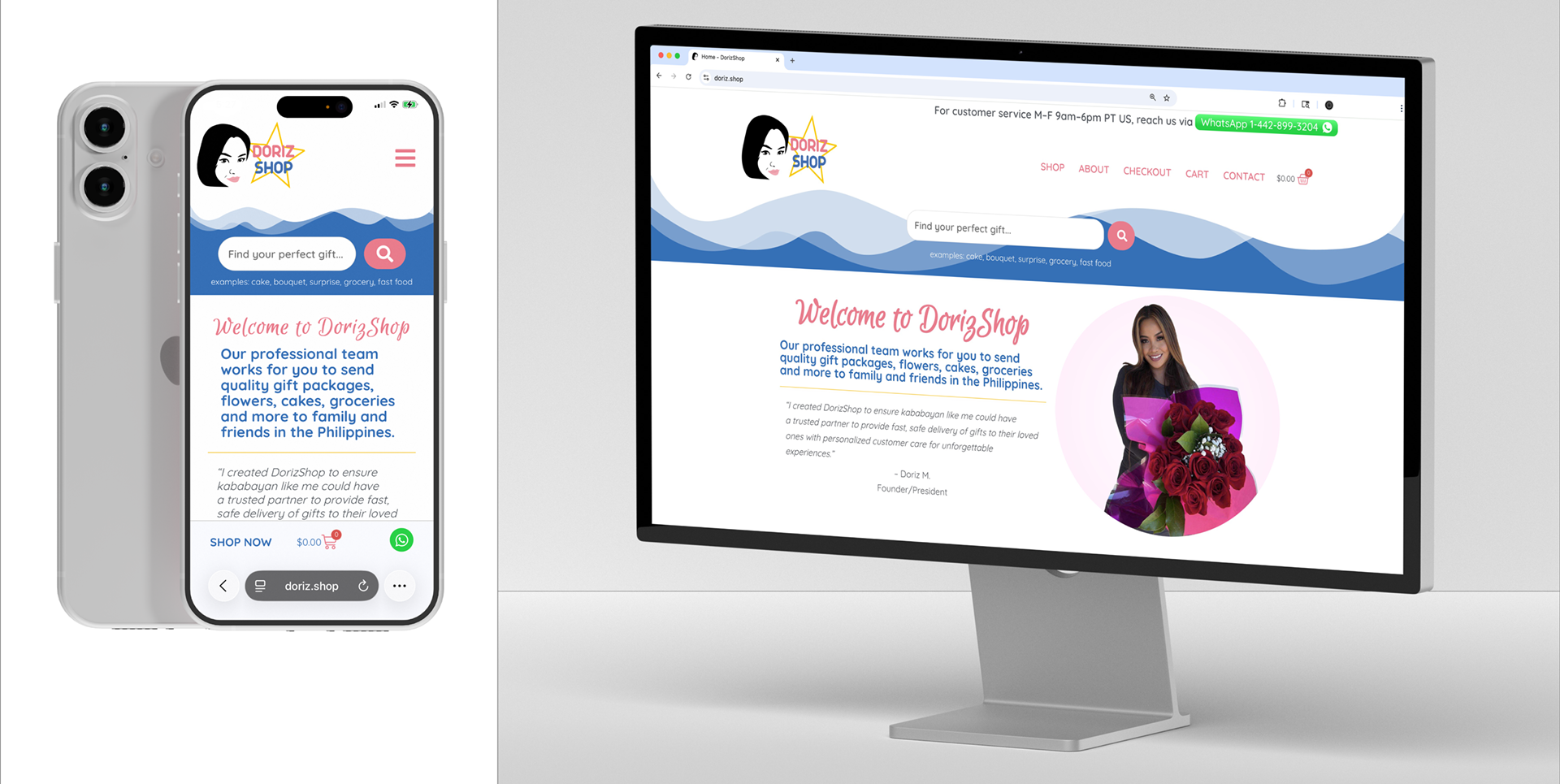 DorizShop mobile and desktop site views