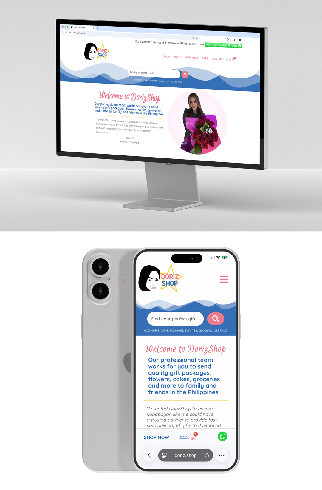DorizShop mobile and desktop site views