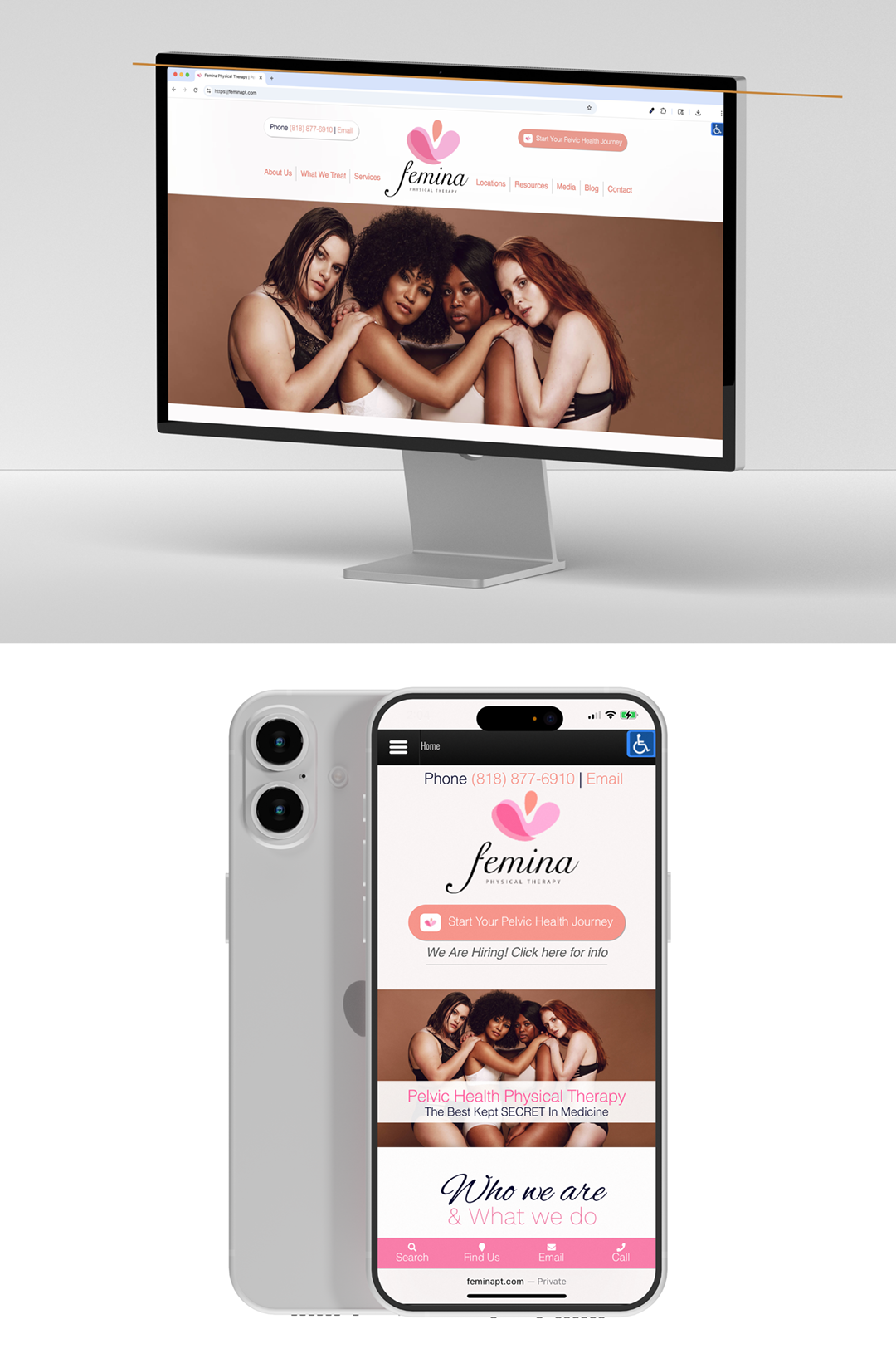 Femina Physical Therapy mobile and desktop site views
