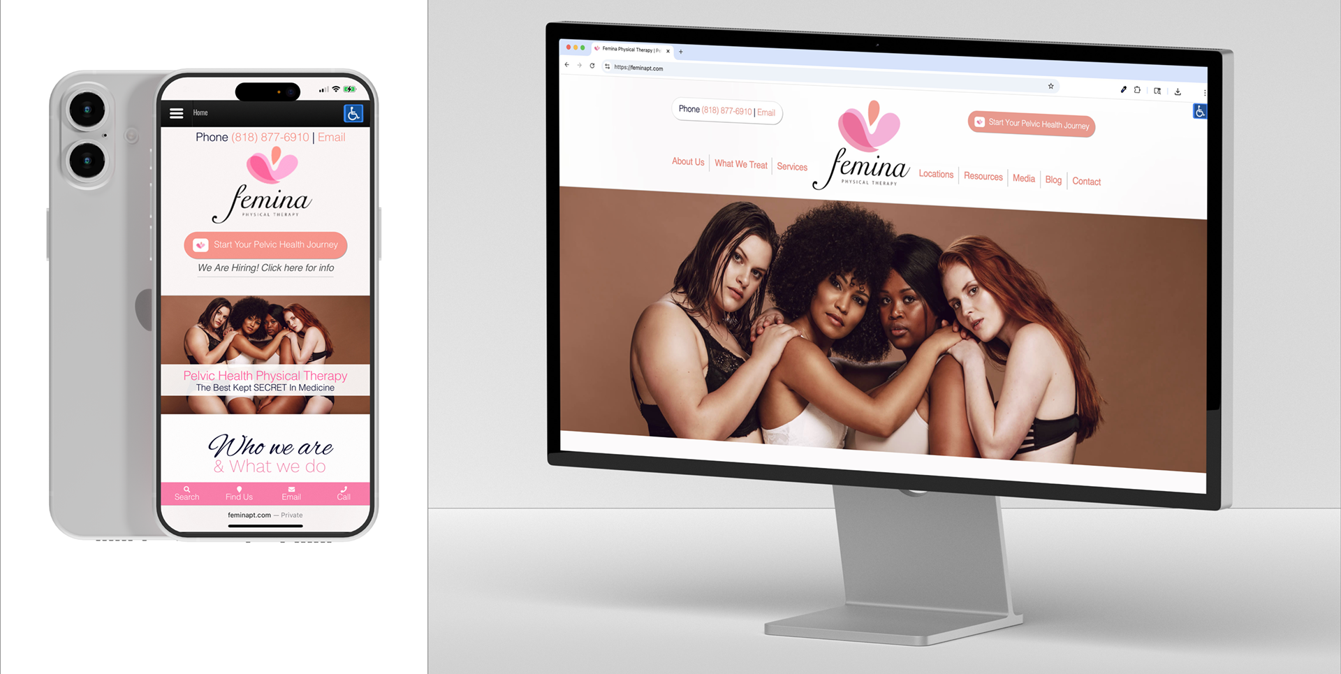 Femina Physical Therapy mobile and desktop site views