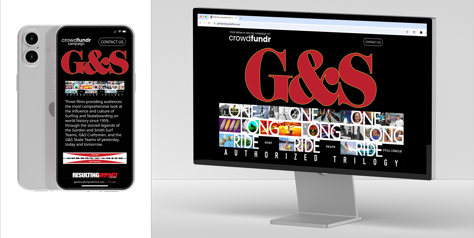 G&S One Long Ride Films mobile and desktop site views