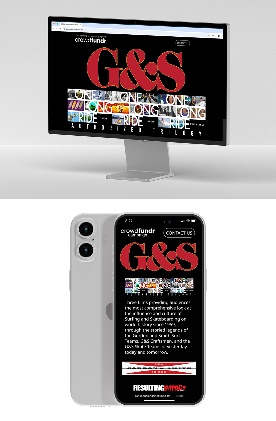 G&S One Long Ride Films mobile and desktop site views