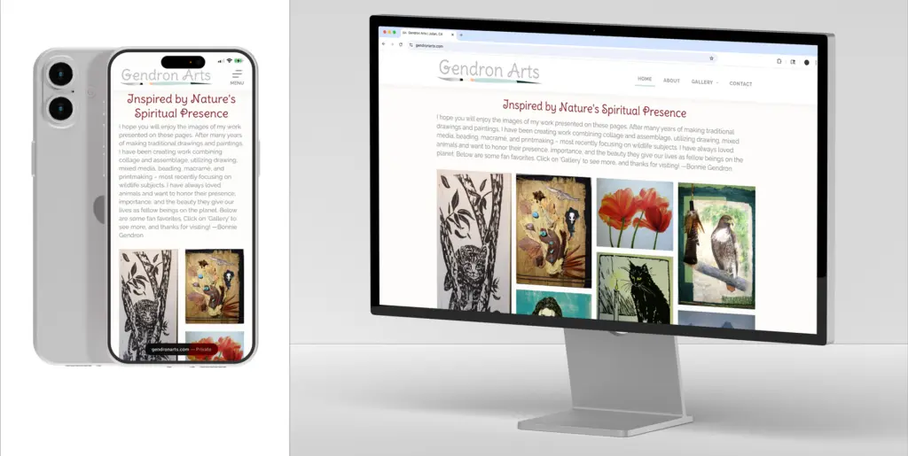Gendron Arts mobile and desktop site views