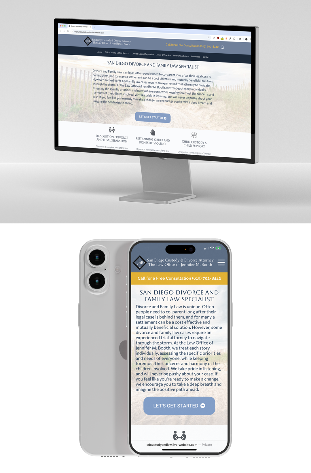 Jennifer Booth Attorney mobile and desktop site views