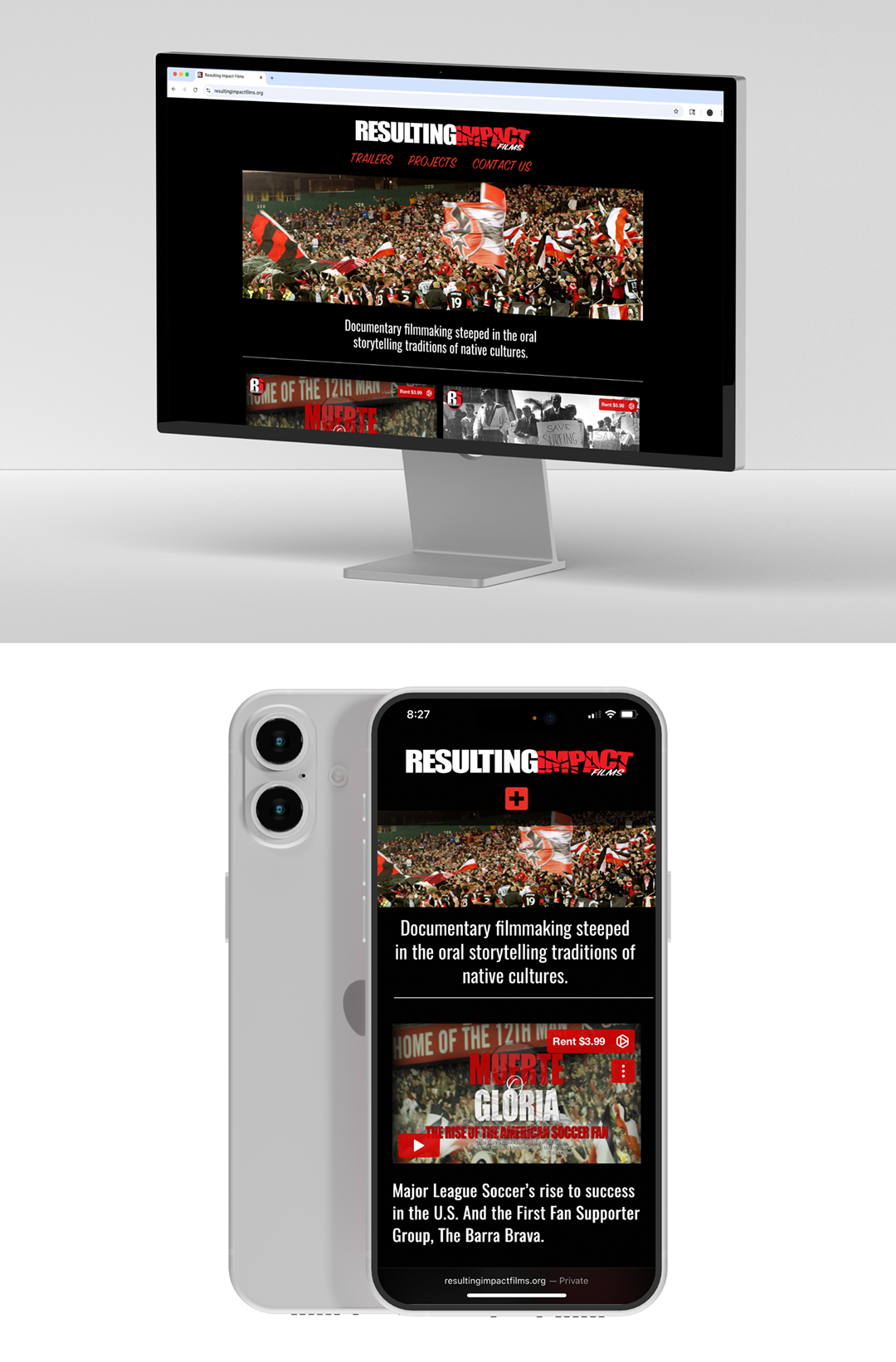 Resulting Impact Films mobile and desktop site views