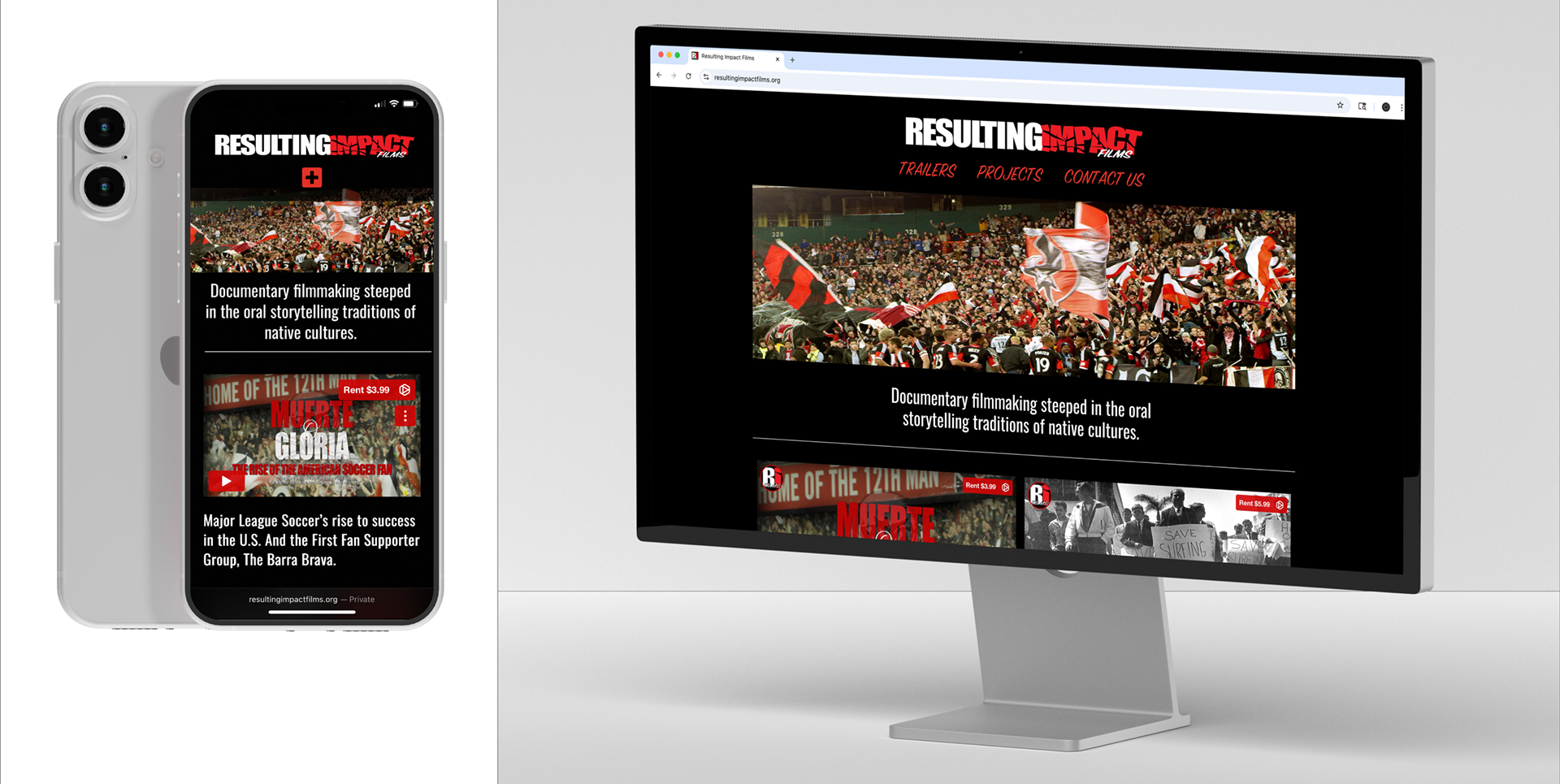 Resulting Impact Films mobile and desktop site views