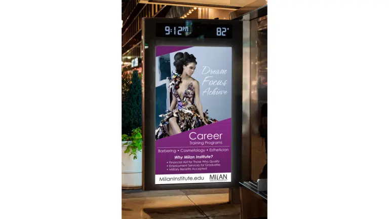 Milan Institute mall kiosk sign