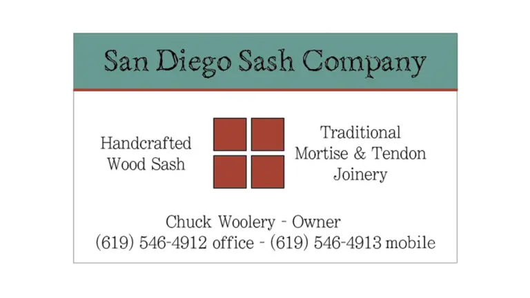 San Diego Sash Company Business Card