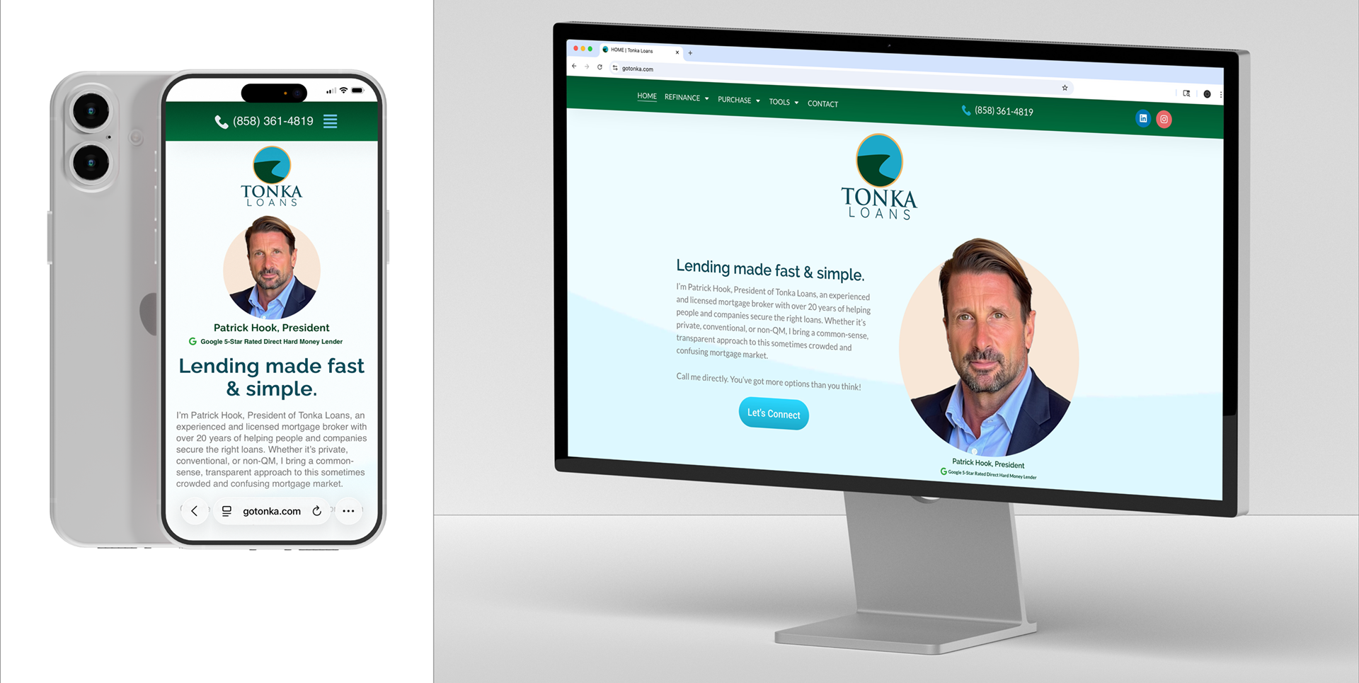 Tonka Loans mobile and desktop site views