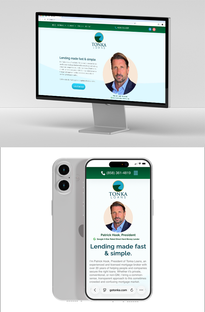 Tonka Loans mobile and desktop site views
