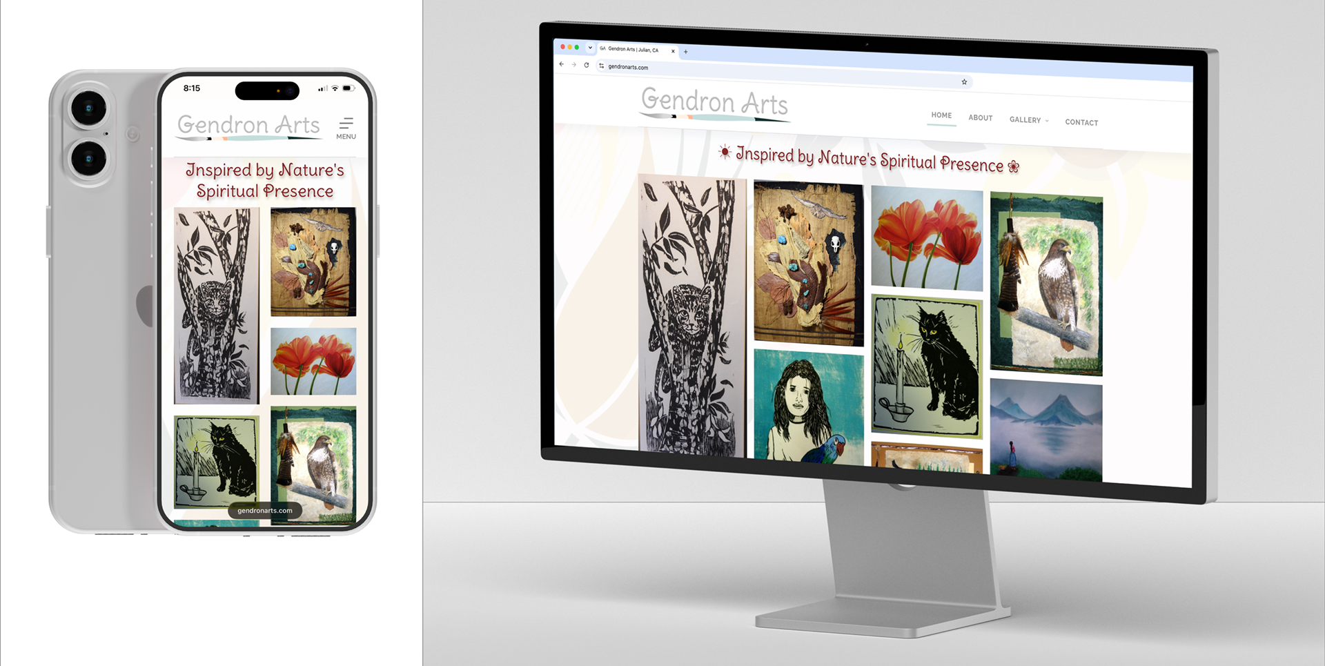 Gendron Arts | mobile and desktop views