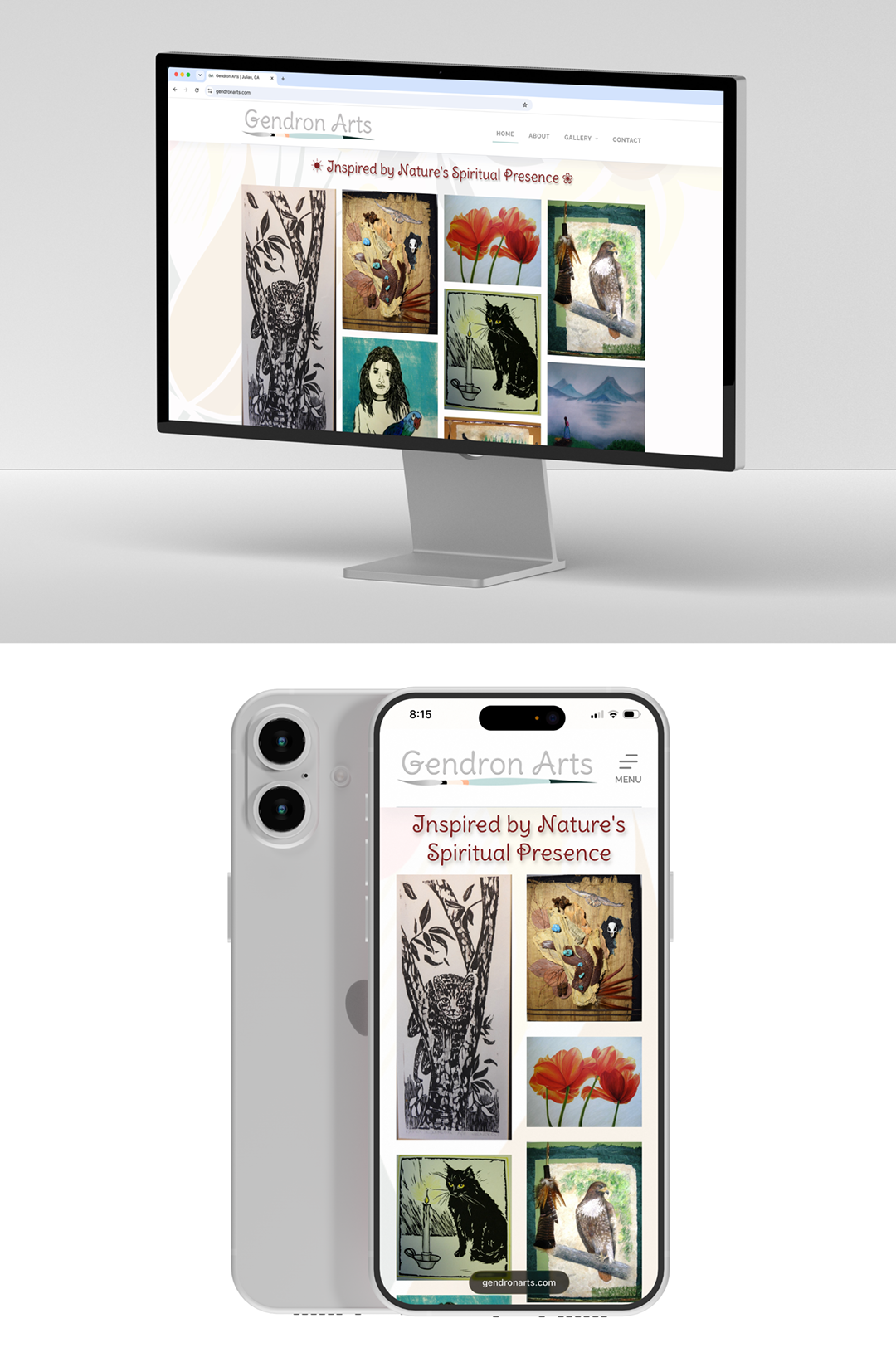 Gendron Arts | mobile and desktop views